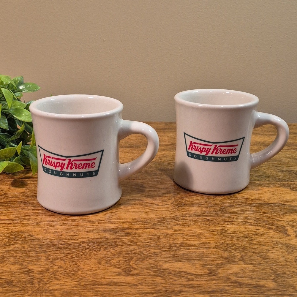 KRISPY KREME DOUGHNUTS Vintage 'Diner Style' Heavy Ceramic Coffee Mugs, Set of 2